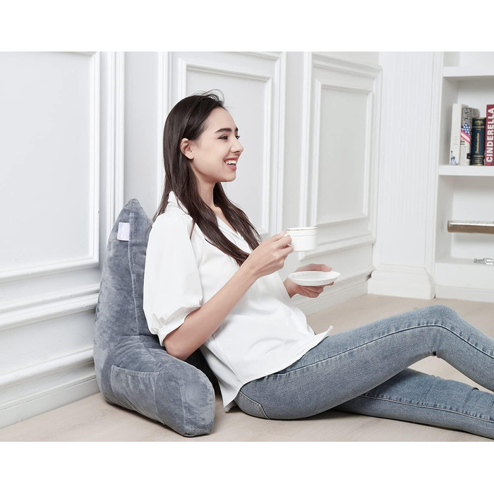 Підкушетник Lesekissen з підлокітниками, Memory Foam, для читання, роботи та ігор, знімний чохол (сірий)