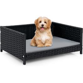 Софа для собак Costway з ротангу PE, лежанка для тварин з знімним подушкою та пральним покриттям, металевий каркас, піднята лежанка для собак маленьких/середніх порід, лежанка для собак для дому та вулиці, 62x46x25 см