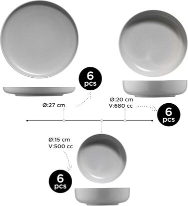 Набір посуду Kutahya Porselen (18 частин) – серія Modernes Porzellan, сірий колір. 12 елементів для 4 осіб: тарілки, супові тарілки, миски. Підходить для миття в посудомийній машині. Елегантний дизайн для щоденного використання та гостей.