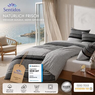 Комплект постільної білизни Sentidos з бавовни ренфорс, 4 предмети (2 підковри 135x200 см, 2 наволочки 80x80 см) на блискавці, сіро-чорно-білий