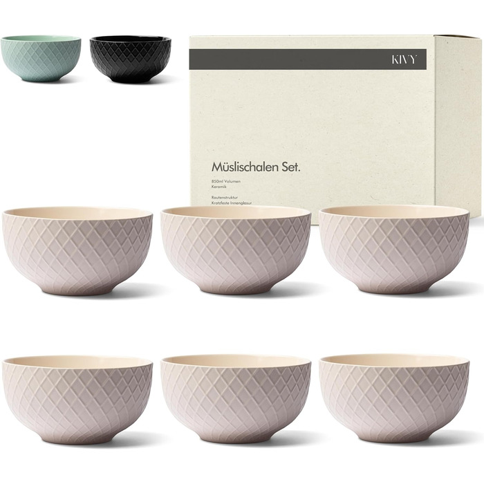KIVY Cereal Bowl Set - 6 x 850ml - Large Bowls, Soups & Porridge - Soup Bowls - Bowls - Cereal Bowls - Soup Bowls - Bowl Set - Cereal Bowl Ceramic (Cream White, Bowls)