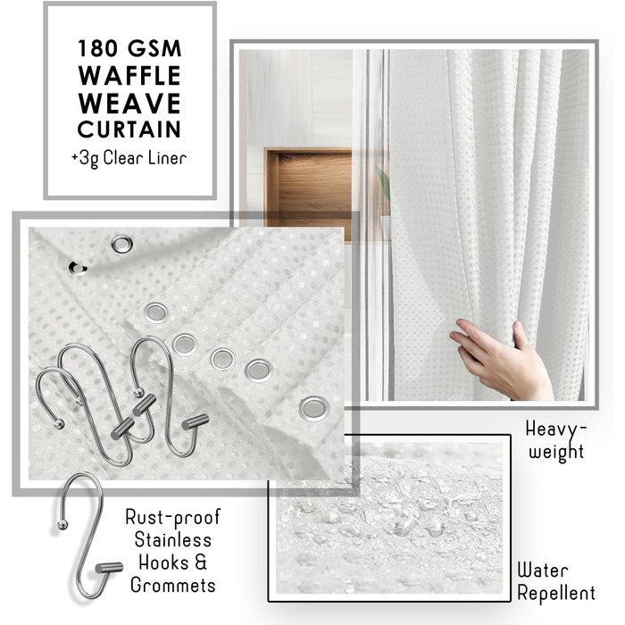 Набір аксесуарів для ванної кімнати Clara Clark 20 предметів, білий: штора для душу, туалетний йоржик, кошик для сміття, дозатор для мила