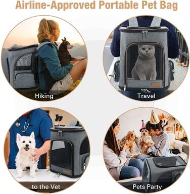 Рюкзак-переноска для кота та собаки Lekesky, сірий, великий (33 x 29 x 38 см)