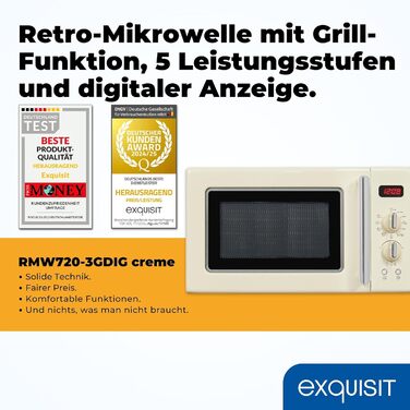 Мікрохвильова піч Exquisit Retro RMW720-3GDIG Creme, 20л, 700 Вт, 1000 Вт гриль, таймер, розморожування