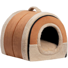 Hollypet Cat Bed, Small Dog Bed, 2-in-1 Foldable Plush Pet Bed for Cats & Small Dogs, Cozy and Soft Pet Cave Bed for Indoor Outdoor, (Orange Brown)
