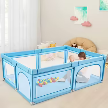 COSTWAY 205 x 147cm Playpen for Baby with Mattress, Foldable Baby Playpen, Playard with 50 Balls, 2 Doors, Breathable Mesh & Zipper, Play Tent for Infants & Toddlers (Dark Grey)