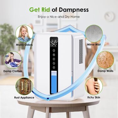 Електричний осушувач повітря 1.8L з антизаморожувальним захистом, 2 швидкості та 2 режими, таймер 48H, RGB підсвітка, для спальні, ванної кімнати та гуртожитку (2500 мл)