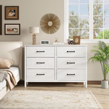 LYNCOHOME Chest of Drawers with Drawers, Fabric Chest of Drawers, TV Stand Sideboard with 6 Fabric Drawers, Storage Cabinet Bedroom Drawer Chest Kitchen Storage Furniture for Office Hallway