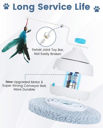 Cat Toy Self-Entertainment, 3 IN 1 Interactive Feather Toy for Cats with 360 Degree Automatic Rotating, USB Rechargeable Complete Set Cat Accessories Electric (Light Blue)