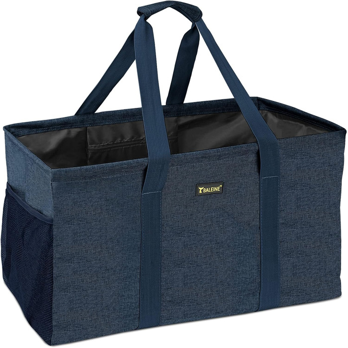 BALEINE Extra Large Multi-Purpose Shopping Bag with Wire Frame for Storage (1-Pack, Blue)