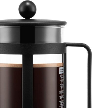 Bodum Kenya Френч-прес для кави - 1л, 8 чашок, з боросилікатного скла та нержавіючої сталі, миється в посудомийній машині, Made in Portugal, чорний