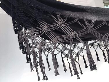 Гамак для дому та вулиці Boho макраме подвійний великий бавовняний м'який для двох осіб 200x150 см, до 200 кг (Чорний)
