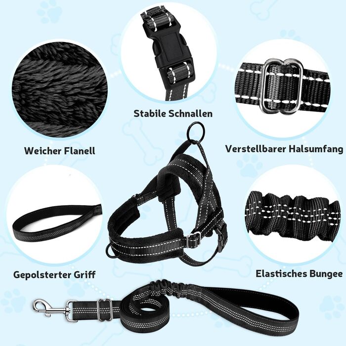 Шлейка для собак SlowTon з повідком, анти-тягнуча, регульована, світловідбиваюча, для цуценят, собак малих та середніх порід, чорна