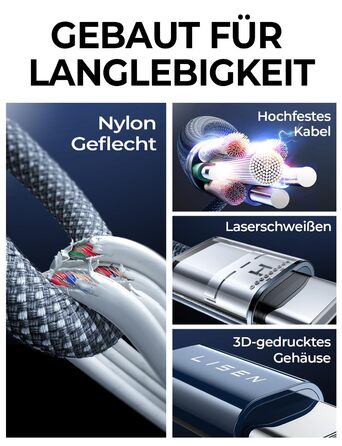 Кабель USB-C 2 шт. LISEN 240W, 2 метри, темно-синій. Сумісний з Samsung Galaxy S24 Ultra, MacBook Pro/Air, Galaxy S25/S23, iPhone 17/16/15 Pro, iPad Pro/Air