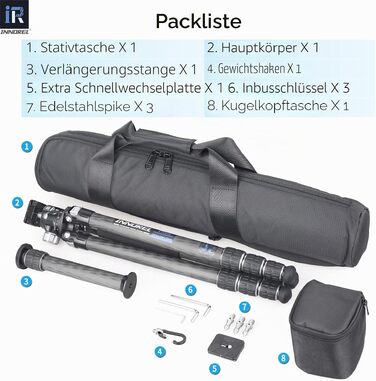 Карбоновий штатив-трипод INNOREL KT284C: професійний компактний дорожній штатив для DSLR-камер з панорамною кулястою головкою