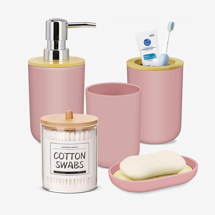 Набір аксесуарів для ванної кімнати IMAVO 4 шт. (Зелений): тримач для зубних щіток, стаканчик, дозатор мила, мильниця