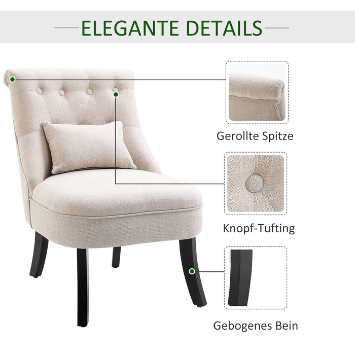 HOMCOM Cozy Upholstered Armchair with Backrest Cushion, Ideal for Reading and Relaxing, Linen-Look Fabric, 20.5 x 27.2 x 30.3 inches, Cream White