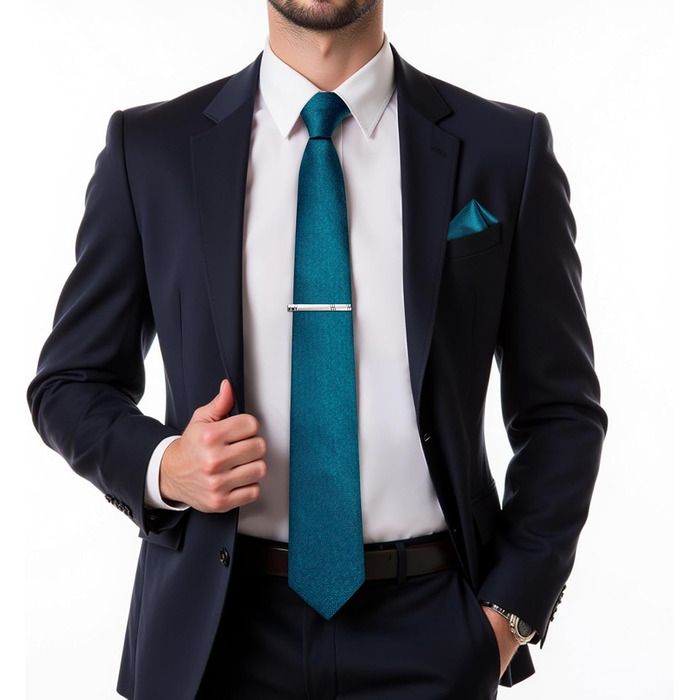 Мужской шелковый галстук і нагрудний платок DiBanGu: комплект для ділового стилю (01 Turquoise)