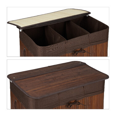 Relaxdays Bamboo Laundry Basket with 3 Compartments