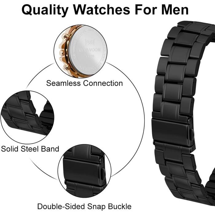 Годинник чоловічий OFFCUP з датою, кварцовий хронограф, водонепроникний, з нержавіючої сталі, для бізнесу та повсякденного носіння (рожеве золото/чорний)