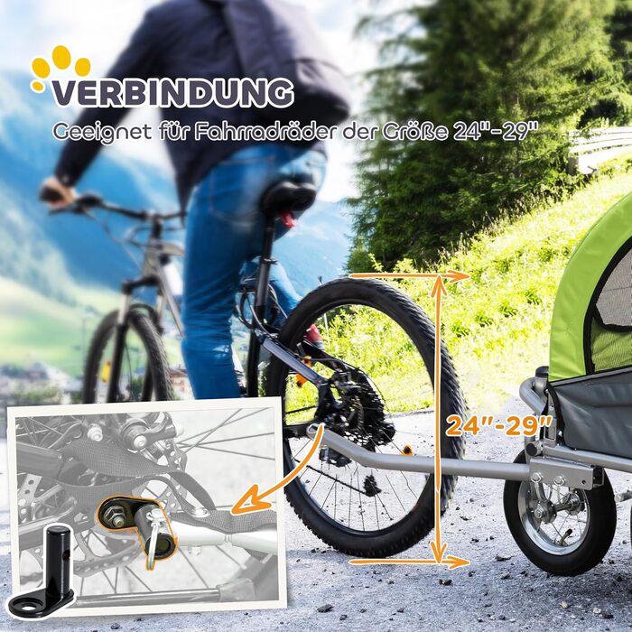 PawHut 2-в-1 Причіп для собак, велосипедний причіп для собак, візок для собак з відбивачами, прапорцем, причіп для собак PawHut, Oxford-тканина (Зелений)