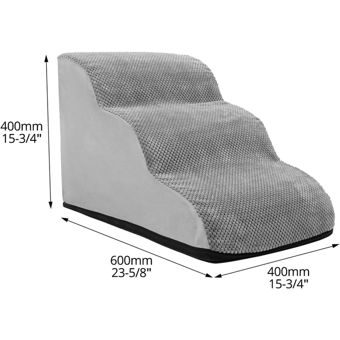 Сходинки для собак QWORK® сірі, 3-ступеневі, 60x40x40 см, з щільного матеріалу, знімні та пральні