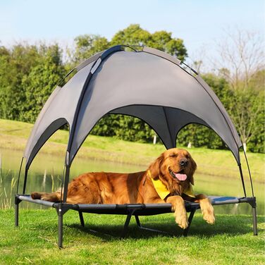 Лежанка для собак з балдахіном, XL, 122 x 92 x 102 см - водонепроникна, з дихаючим матеріалом, для відпочинку на вулиці та кемпінгу