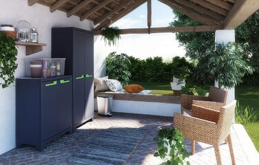 Keter Moby Plastic Cabinet, Tall, Anthracite/Green/Grey, 80 x 44 x 182 cm, including 4 adjustable shelves with a load capacity of 30kg each, suitable for indoor and outdoor use, UV and water resistant (IPX3)