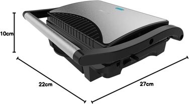 Електричний гриль Cecotec Rock'nGrill Dark 1000 W з антипригарним покриттям, збірник жиру, плаваюча поверхня, 25,4 x 17,5 см, без PTFE, PFOA, Dark Inox