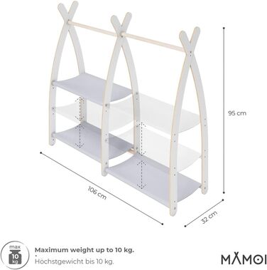 Дитяча вішалка для одягу MAMOI® для дитячої кімнати | Вішалка для дитячого одягу 106x95x32 / 53x95x32 см | Екологічна | Зроблено в ЄС