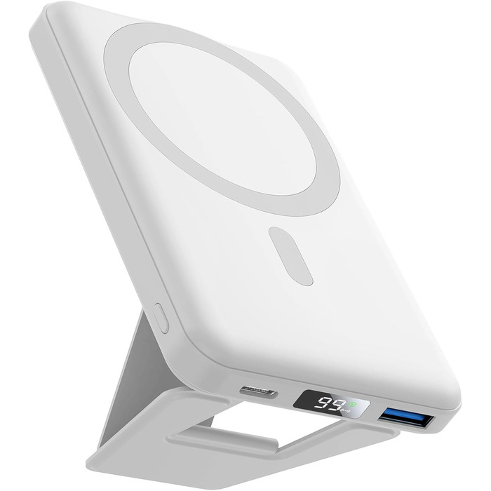 Power Bank AOGUERBE 10000mAh з LED дисплеєм та MagSafe, 22.5W, білий