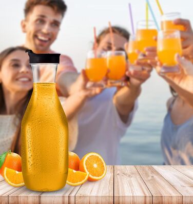 Party Bargains Plastic Carafe with Lid, Transparent, 2 Pack, Black Flip-Top Lid, Premium Quality and Robust Plastic Jug for Iced Tea, Powdered Juice, Cold Drinks, Mimosa Bar, 1.5 L