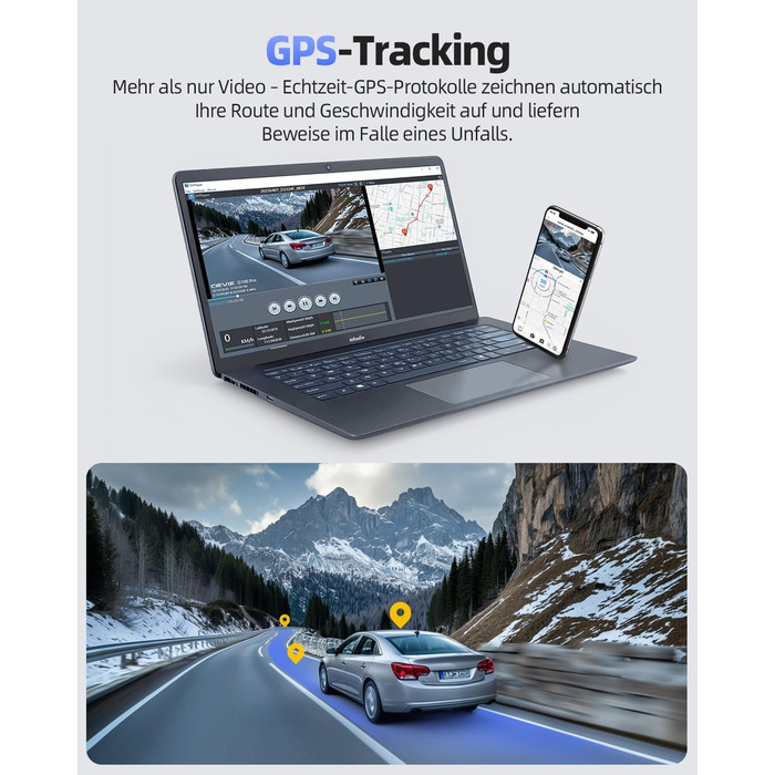 CIEVIE Автомобільна відеореєстратор 4K з GPS, WiFi, Dual, IPS 1.5″, 64GB SD, 170° та G-Sensor, WDR, Нічне бачення, Loop-запис, підтримка до 256GB