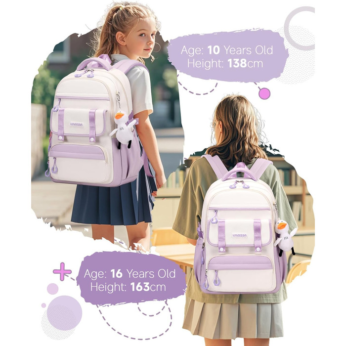 Шкільний рюкзак для дівчаток 2 в 1: рюкзак та сумка через плече, 45 см, фіолетовий. Підходить для 3-7 класів.