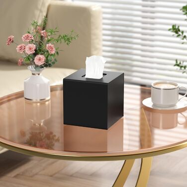 AITEE Acrylic Tissue Box Cover: Black square tissue holder, napkin dispenser for home, bathroom, kitchen, bedroom, office, coffee table, restaurant