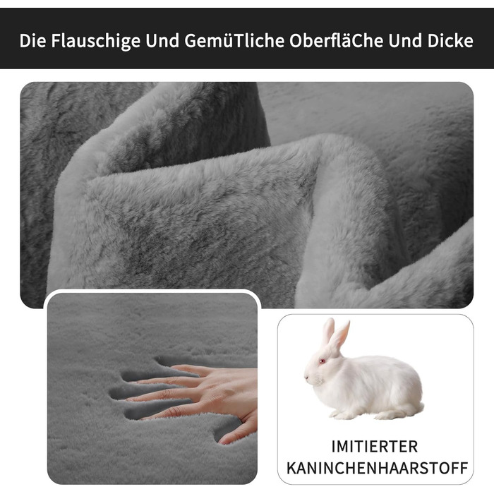 Sour Lemon Rug Living Room 200x300, Rug Children's Room Smooth Rug Gray Rabbit Fur Short Pile Washable Rug, Modern Non-Slip Rug for Bedroom, Fluffy Rug Area 140x200 Dark Gray 140x200cm