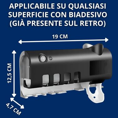 Тримач для зубних щіток S.I.C з УФ-дезінфекцією, LED-підсвічуванням та автоматичним дозатором пасти, для 4 щіток (білий/чорний)