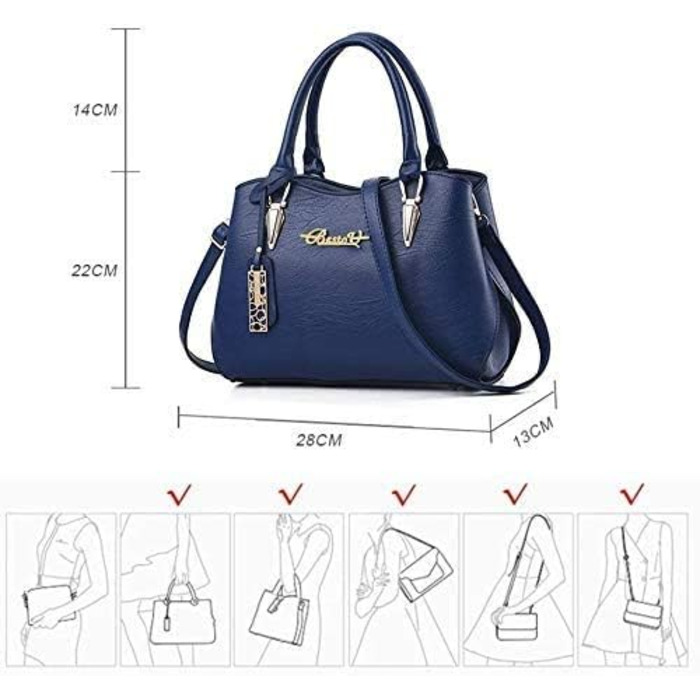 Жіноча шкіряна сумка BestoU велика, через плече, блакитна