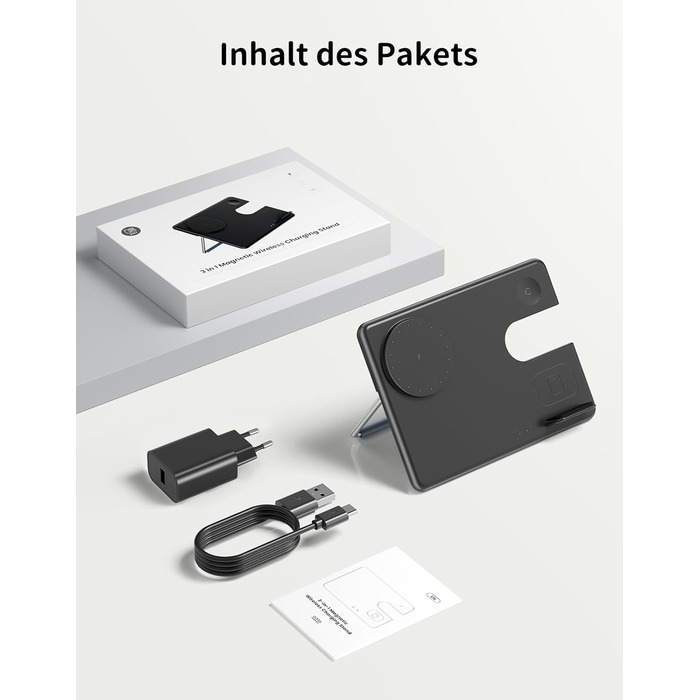 Зарядний пристрій JoyGeek 3-в-1 з MagSafe для Apple Watch, iPhone 16/15/14/13/12/Plus/Pro Max, AirPods 2/Pro 2, чорний