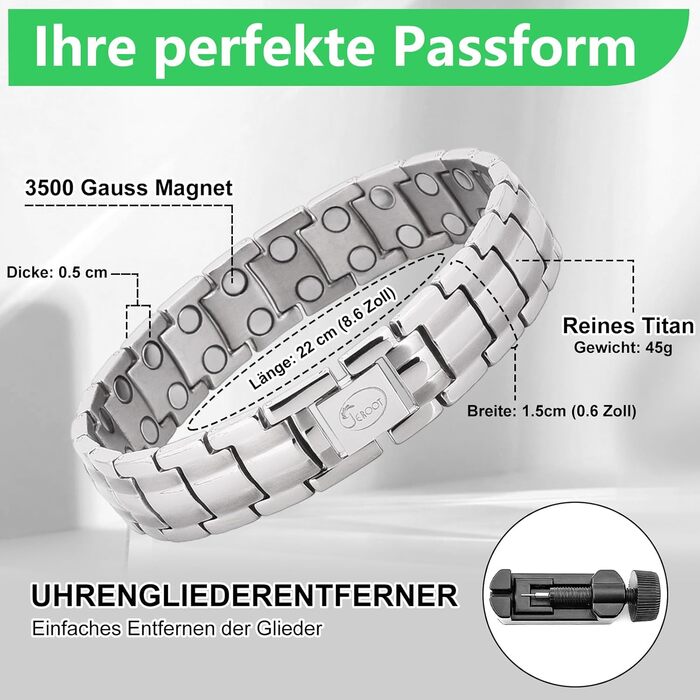 Браслет на магніті JEROOT з титану для чоловіків - здоров'я та енергія (3500 гаус)