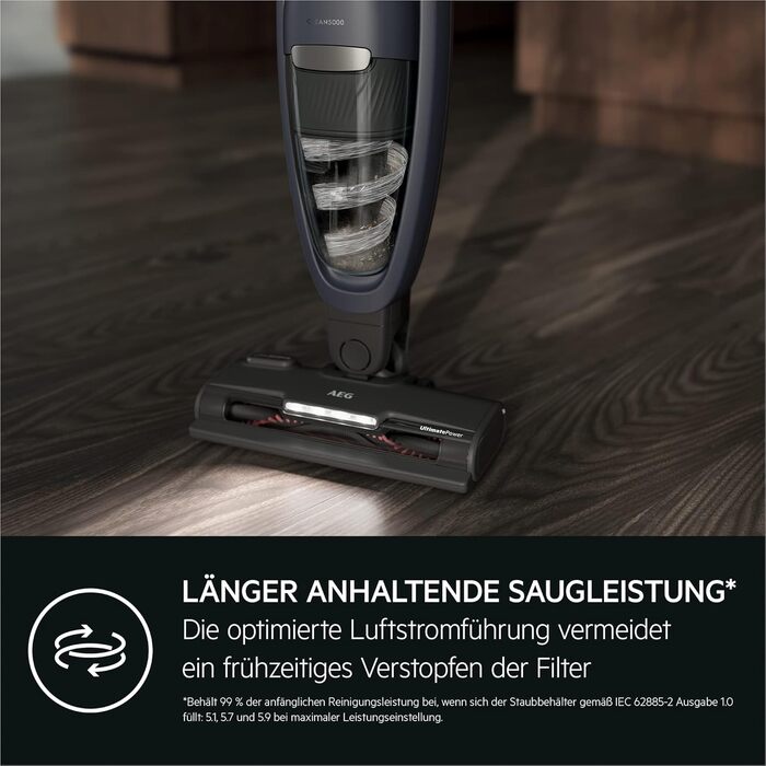 AEG ULTIMATE 5000 CLEAN AS52CB21DB Cordless Vacuum Cleaner / 2in1 / pleasantly quiet 79 dB(A) / 58% recycled material / up to 50 min runtime / automatic / freestanding / all floors / incl. accessories / Blue 2023 model 21.6V Blue with accessories