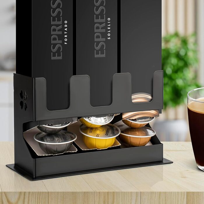 Тримач для кавових капсул RECAPS для Nespresso Vertuo/Vertuoline, органайзер на стіл зі сталевим дном, диспенсер для 30 капсул (3 відсіки)