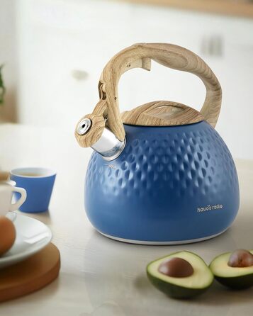 Чайник для заварювання Teekessel 2,7 л з емальованим покриттям, зелений, з імітацією дерева, з носиком, з нержавіючої сталі, антижаростійка ручка, оливковий/темно-синій