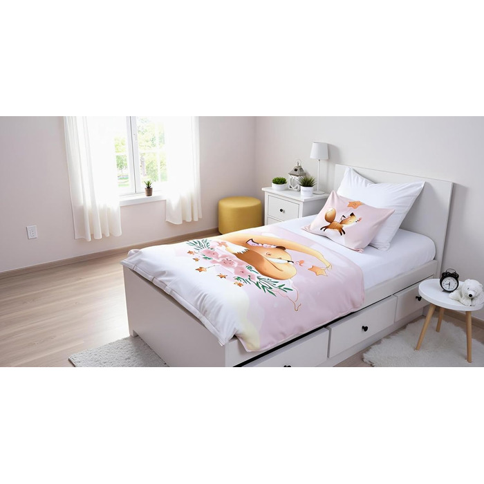 Комплект постільної білизни для дитячого ліжечка: комплект постільної білизни для малюків, постільна білизна для дитячого ліжечка 100x135 см та наволочка 40x60 см з бавовни, сертифікат Öko-Tex Standard, для хлопчиків та дівчаток (з принтом лисички)