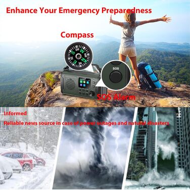 Радіо Kurbelradio на 20000mAh з Bluetooth, DAB/FM, сонячною панеллю, TF-карткою, AUX IN, TFT екраном, LED ліхтариком та SOS кнопкою (ArmyGreen)