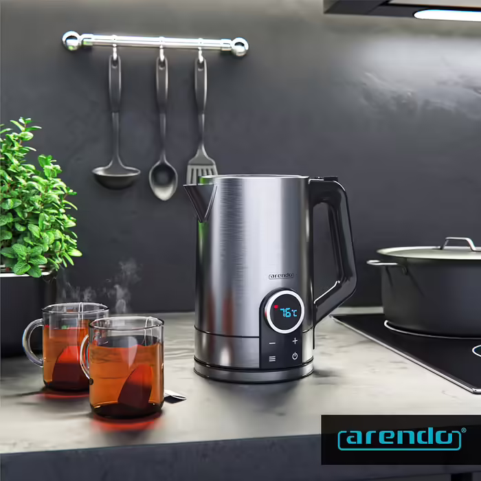Arendo - Stainless Steel Kettle with Temperature Setting 40-100 Degrees - LED Display - Model DIVINE - 1.7 Liter - 2200 W - Tea Kettle with Temperature Indicator - GS