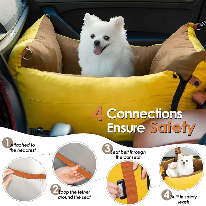 Small & Medium Dog Car Seat - Portable Pet Carrier with Extendable Bed, Washable Travel Dog Bed with Storage Pockets & Safety Belt - Green