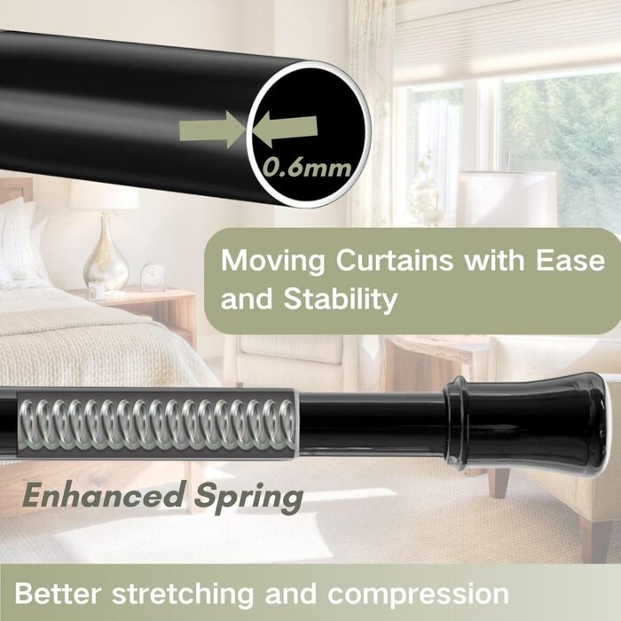 Штанга для карниза без свердління та шурупів, телескопічна, для душу та шафи, 190-410 см (діаметр 32 мм)