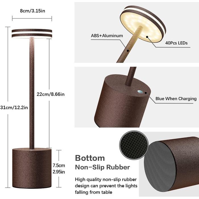 LED-лампа Hapfish настільна бездротова, акумуляторна, 5000mAh, сенсорне керування, регулювання яскравості, для дому та відпочинку на природі