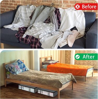 Комод під ліжко, 2 шт. Коробки для зберігання під ліжко з кишеньками для одягу, прозорі, ящик для ліжка з вікном, органайзер для ковдр, подушок, одягу, постільної білизни (сірий)